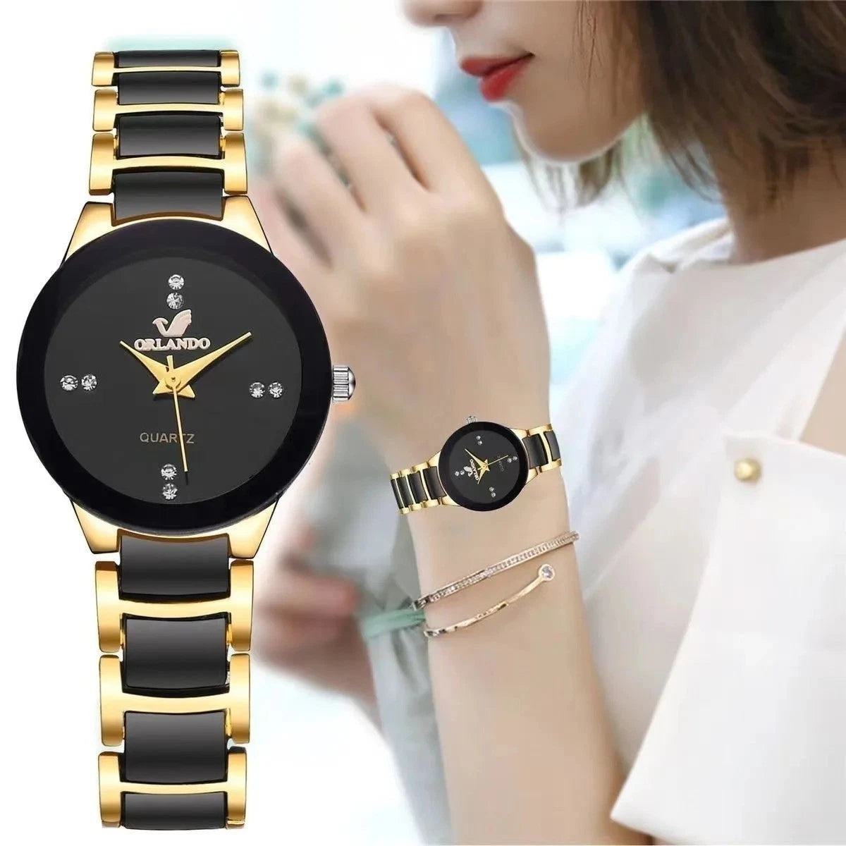Women’s Fashion Black Steel Band Quartz Dress Watch