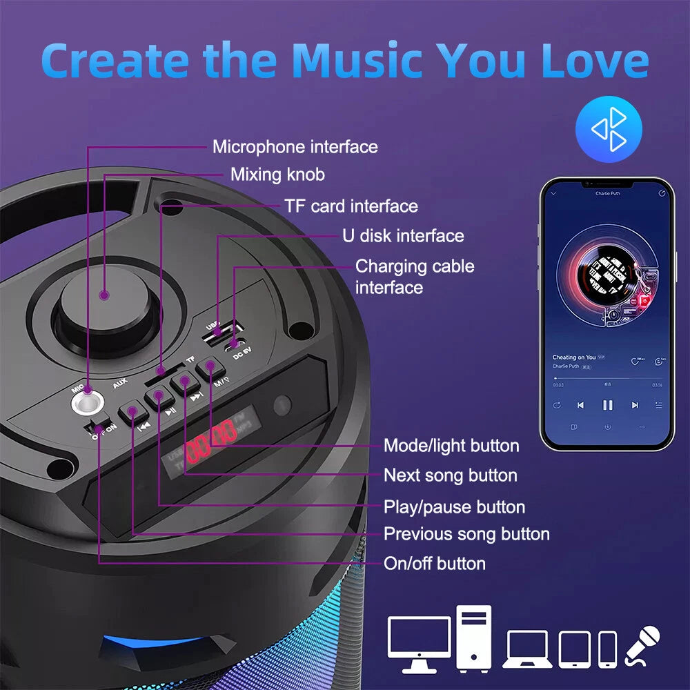 Portable Bluetooth Party Speaker Sub Woofer Heavy Bass 2000W Sound System & MIC