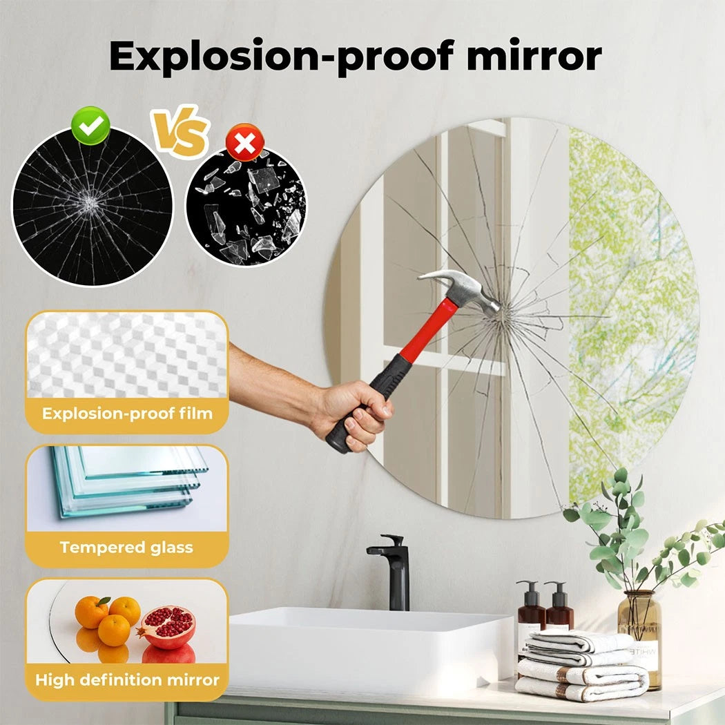 Yezi 50cm Round Wall Mirror Frameless Tempered Glass Explosion-Proof Home Decor