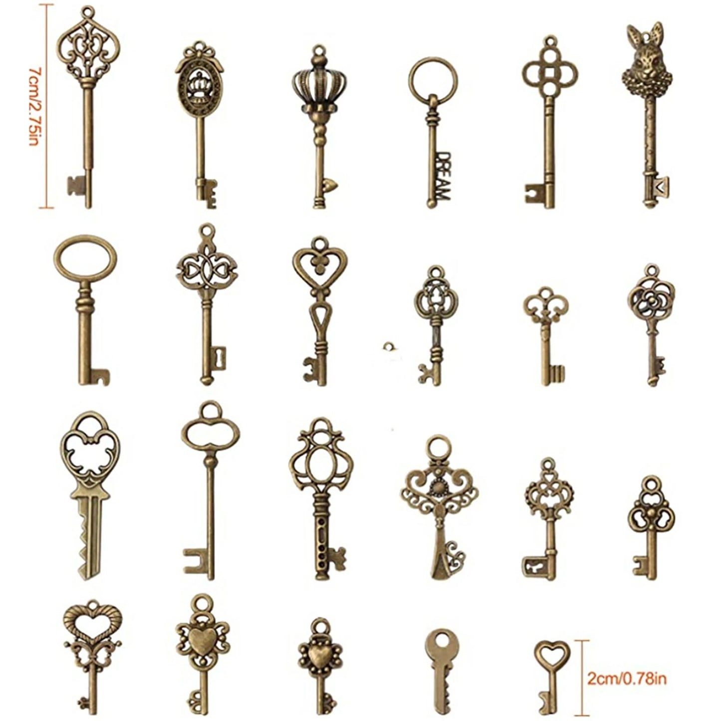 46x Old Vintage Antique Skeleton Keys Lot Large Small Necklace Pendant Bronze
