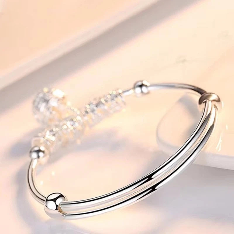 925 Sterling Silver Hollow Bell Bangle – Adjustable Bracelet for Women