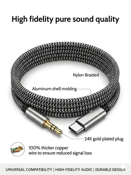 USB C to 3.5mm AUX Audio Cable Braided Type C to Jack Car Stereo Apple Samsung