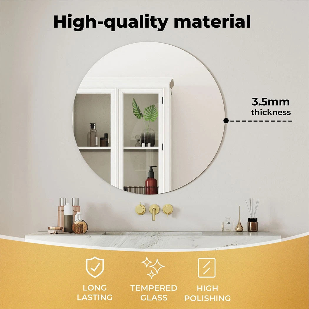 Yezi 50cm Round Wall Mirror Frameless Tempered Glass Explosion-Proof Home Decor