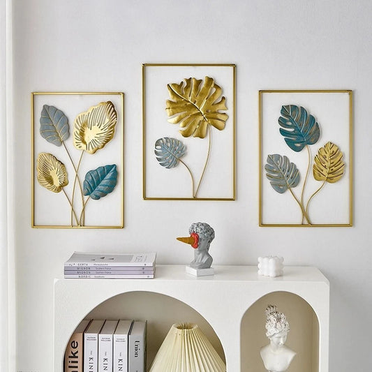 Large Metal Wall Art Ginkgo Leaf Framed Hanging Home Decor Flower Sculpture