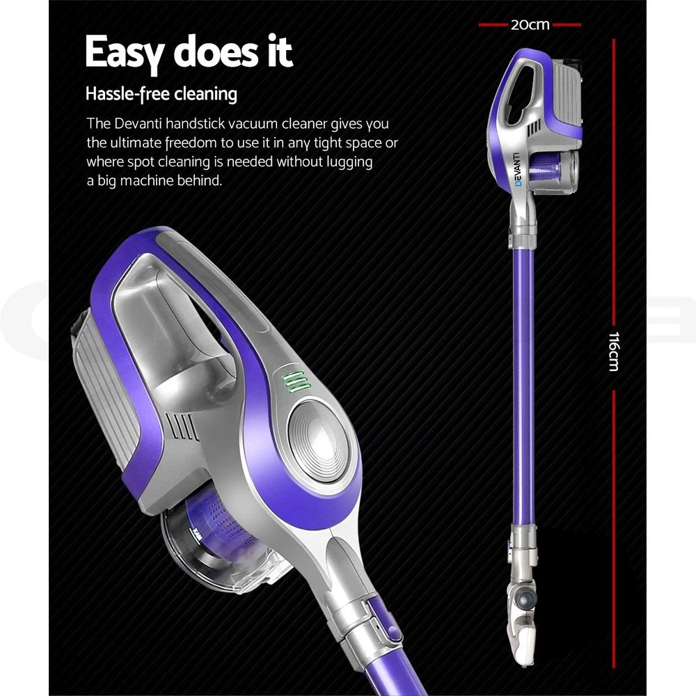 Devanti Stick Vacuum Cleaner Handstick Vac Handheld Cordless 150W Purple
