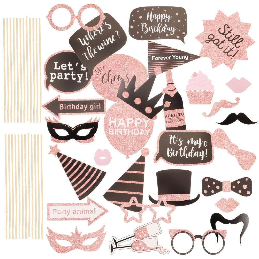 1 Set of Birthday Photo Booth Props Selfie Prop Party Supplies Decorations