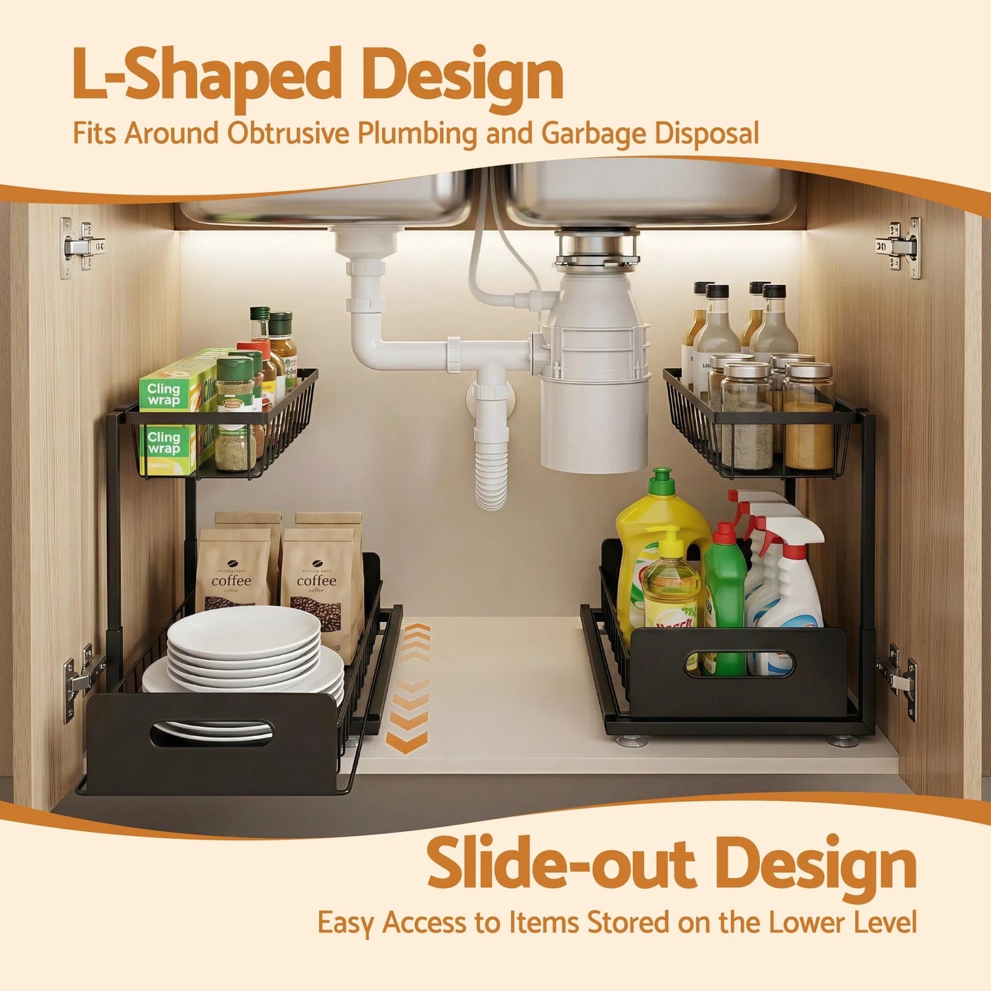 Artiss Under Sink Organizer Storage L Shape Kitchen Cabinet Shelf