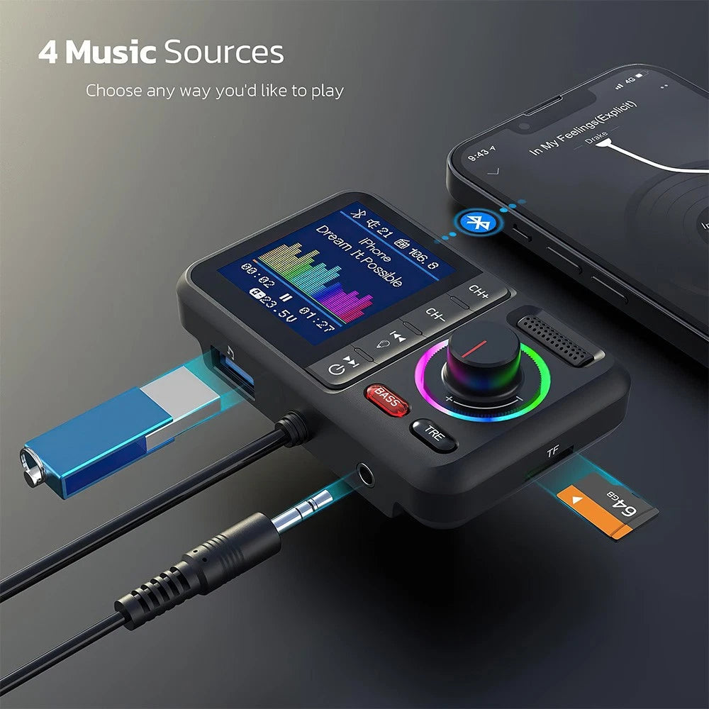 Bluetooth 5.0 Wireless Radio Car FM Transmitter Dual USB Charger MP3 Player