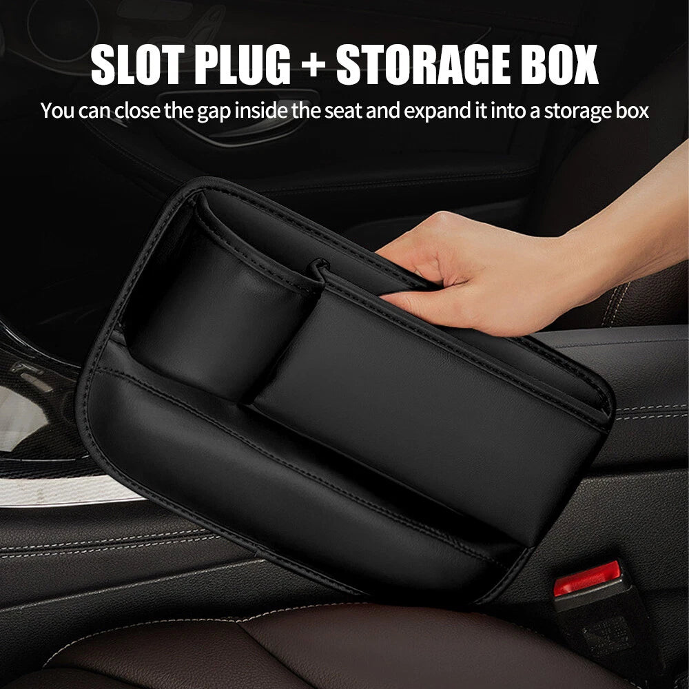 2 Pack Universal Car Seat Gap Filler Organizer Leather Storage Box w/ Cup Holder