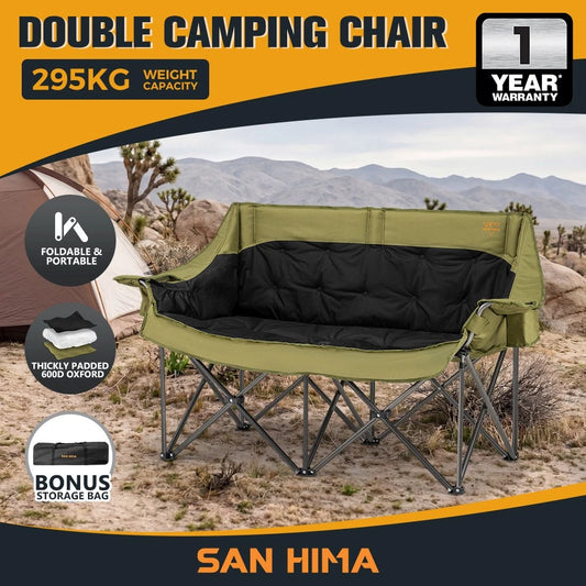 San Hima Camping Moon Chair Double Outdoor Folding Padded Chair Portable Green