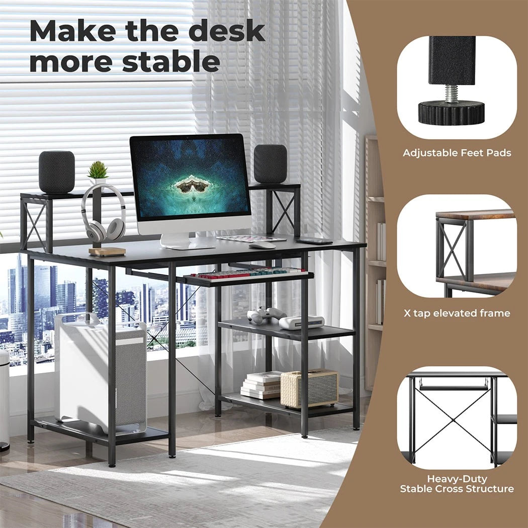 Levede Computer Desk Home Office Study Table Monitor Stand Keyboard Tray Black