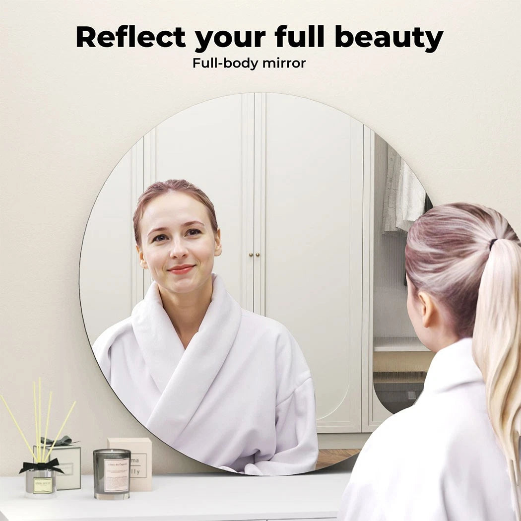 Yezi 50cm Round Wall Mirror Frameless Tempered Glass Explosion-Proof Home Decor