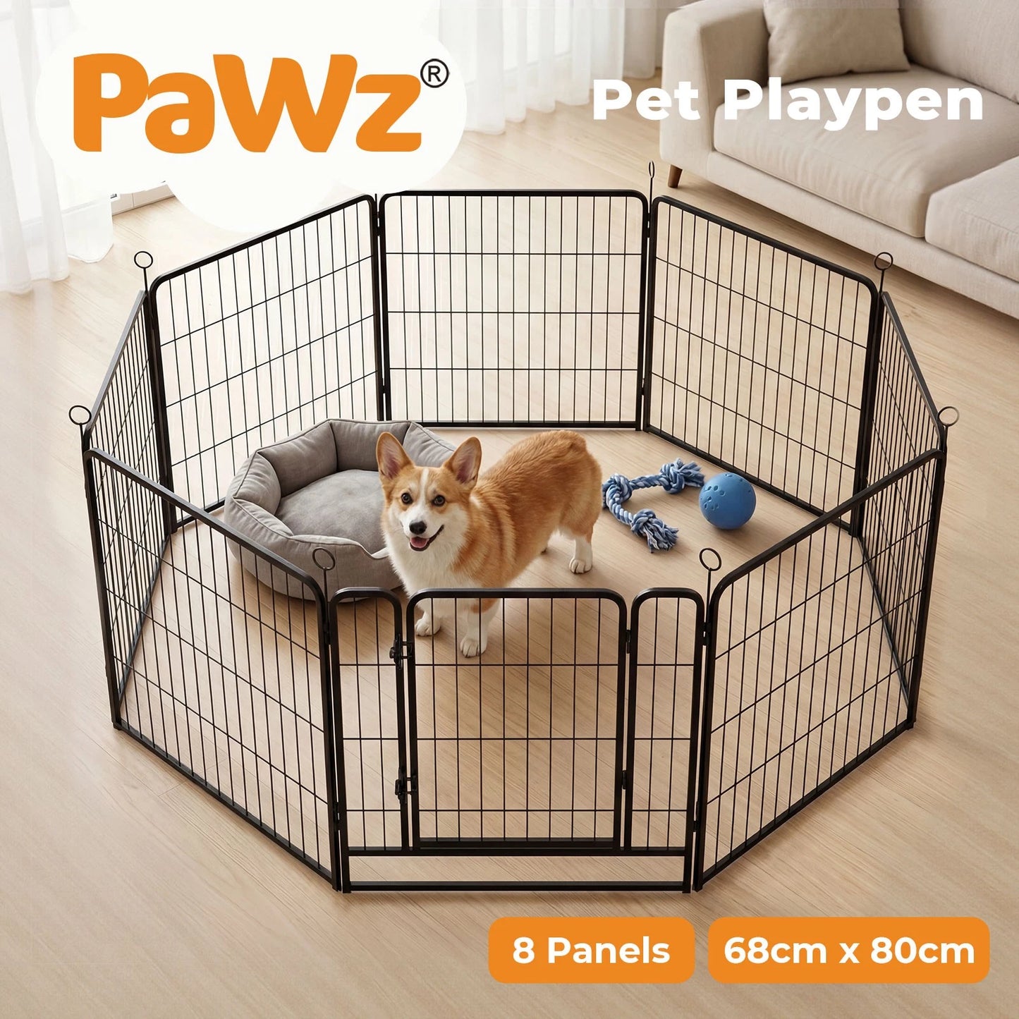 Pawz Dog Playpen 8-Panel Folding Dog Pen Steel Black