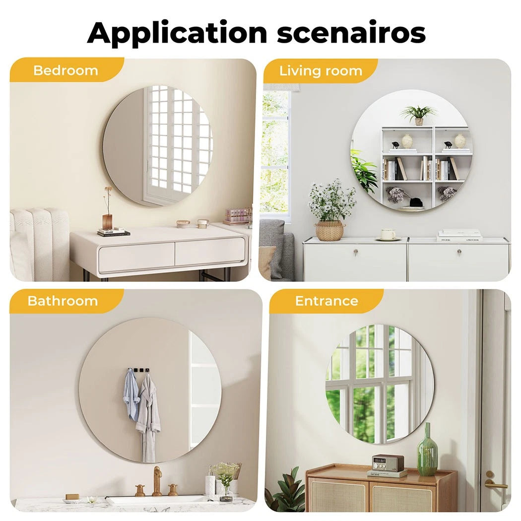 Yezi 50cm Round Wall Mirror Frameless Tempered Glass Explosion-Proof Home Decor