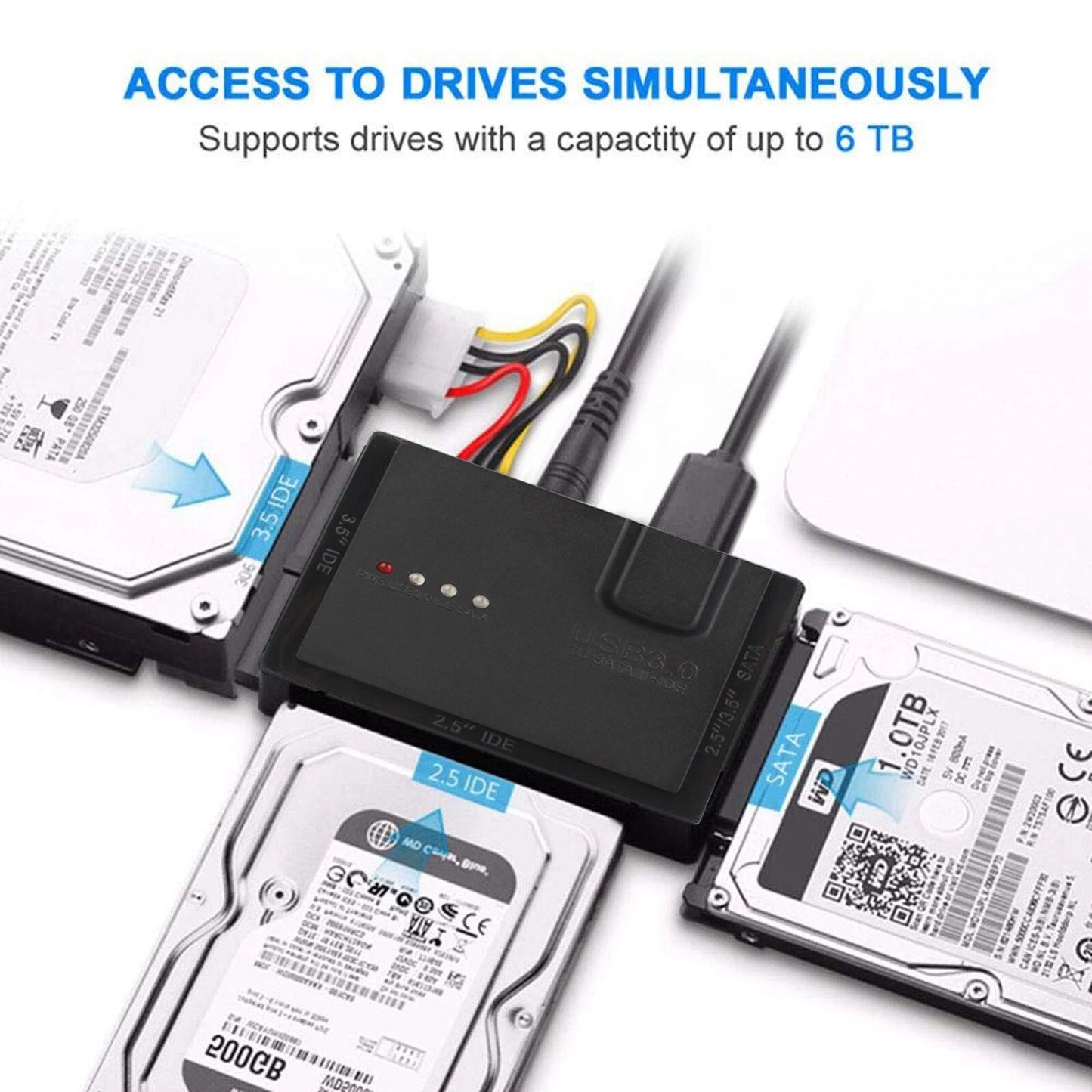 USB 3.0 to SSD/SATA/IDE Adapter (6TB）For 2.5"/3.5" External Hard Drive Disk HDD