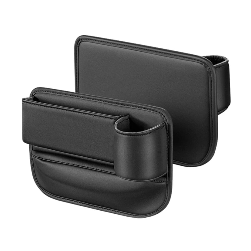 2 Pack Universal Car Seat Gap Filler Organizer Leather Storage Box w/ Cup Holder