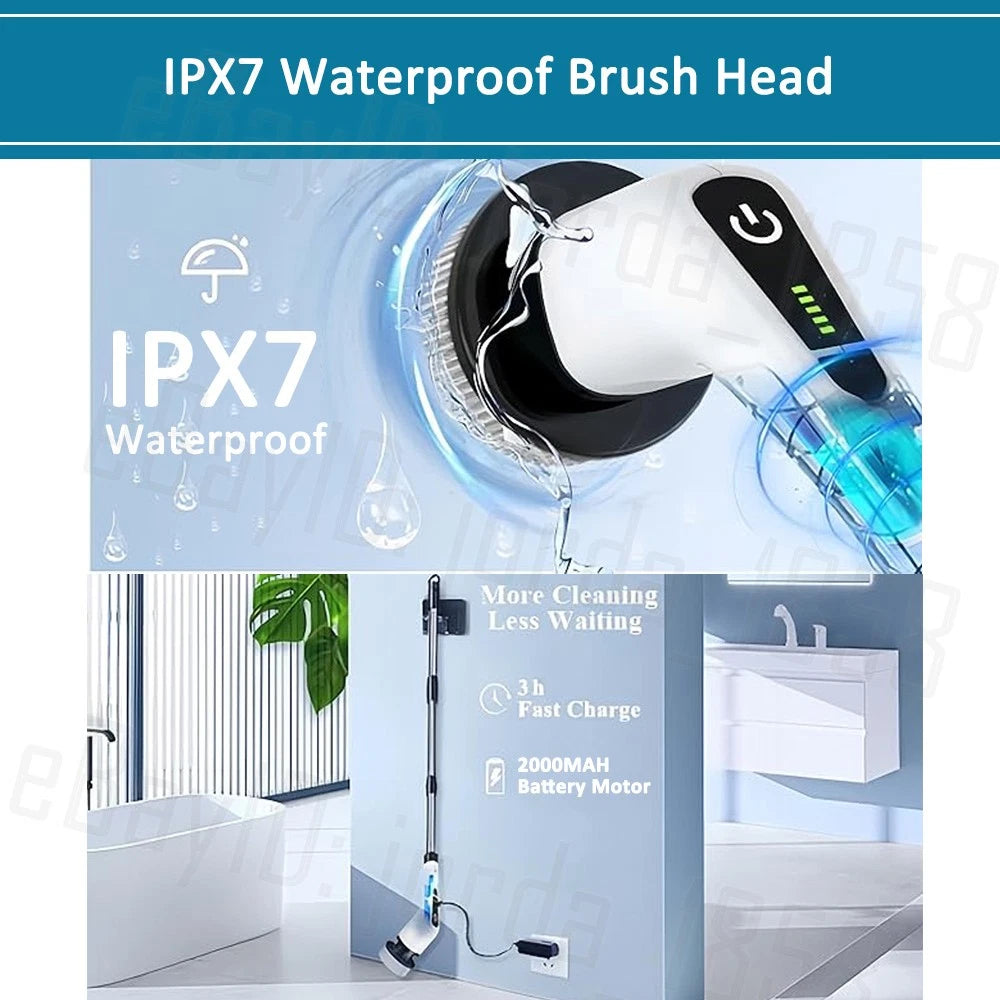 Rechargeable Cordless Spin Scrubber Electric Turbo Scrub Cleaning Brush 9 Heads