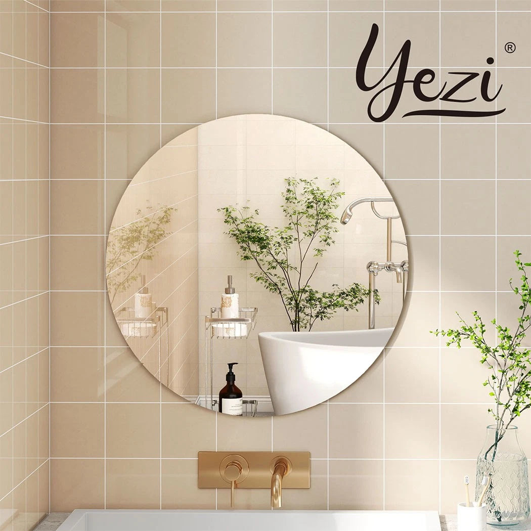 Yezi 50cm Round Wall Mirror Frameless Tempered Glass Explosion-Proof Home Decor