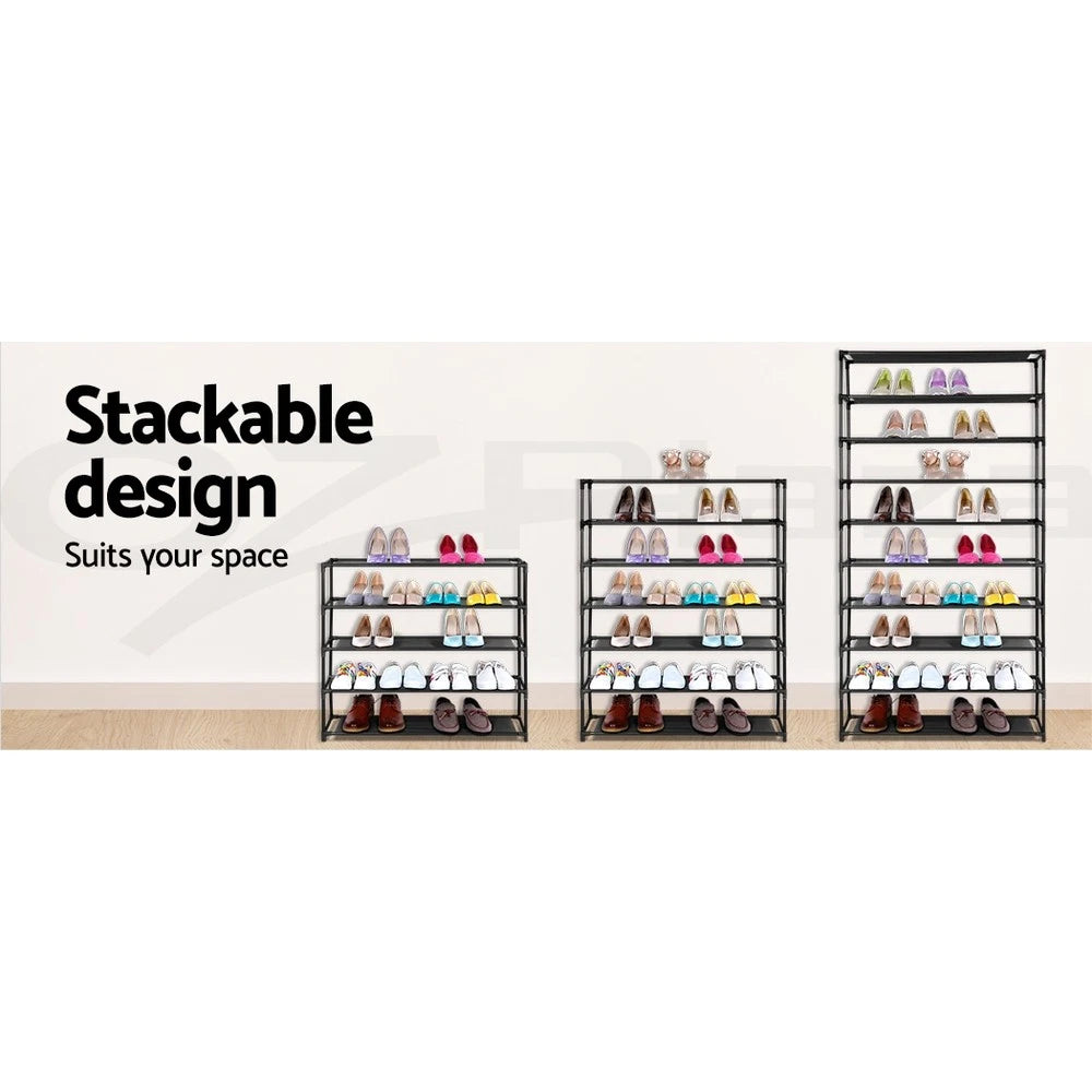 Artiss Shoe Rack Storage Cabinet Stackable Shelves Stand 10 Tiers Black