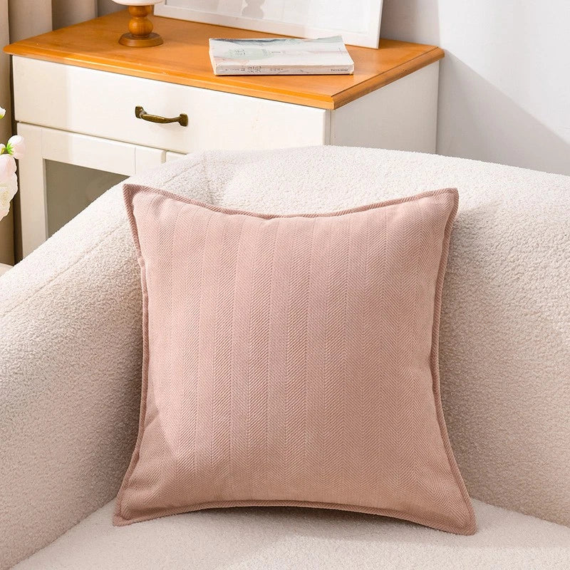 2XCream Velvet Cushion Cover Herringbone jacquard cushion Pillow Case Sofa Decor