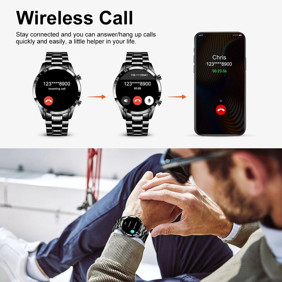 Bluetooth Call Smart Watch Waterproof Men Sport Full Touch Screen Smartwatch HOT
