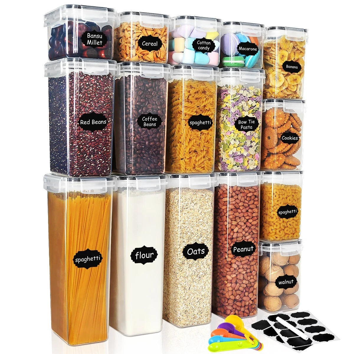 16/30/42 Pcs Airtight Food Storage Containers Kitchen Dry Food Pantry Organizer