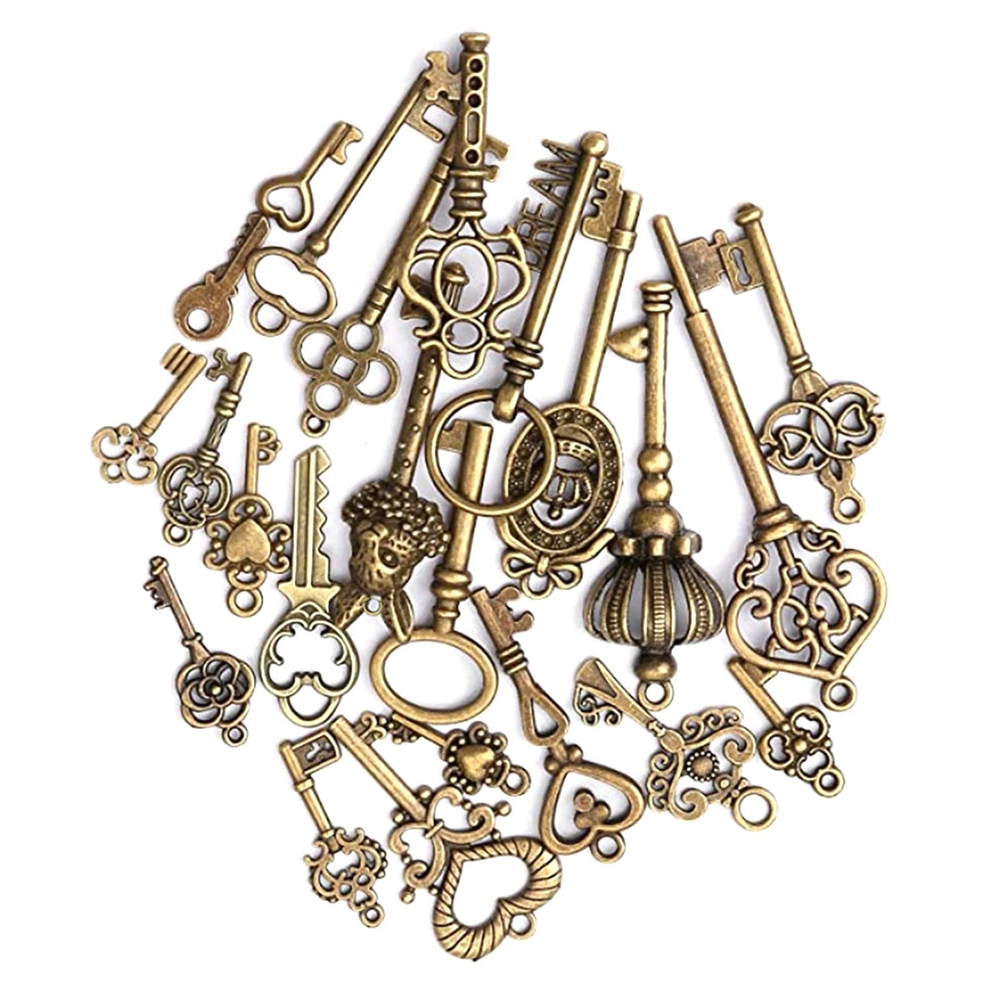 46x Old Vintage Antique Skeleton Keys Lot Large Small Necklace Pendant Bronze