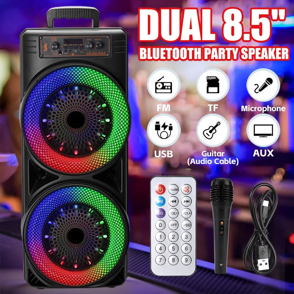 5000W Dual 8.5'' Bluetooth Speaker Sub Woofer Heavy Bass Sound System Party &Mic
