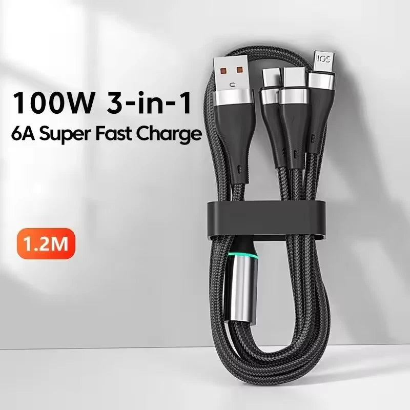 3 in 1 100W Type C Micro USB A/C Fast Charging Cable For Samsung iPhone 17