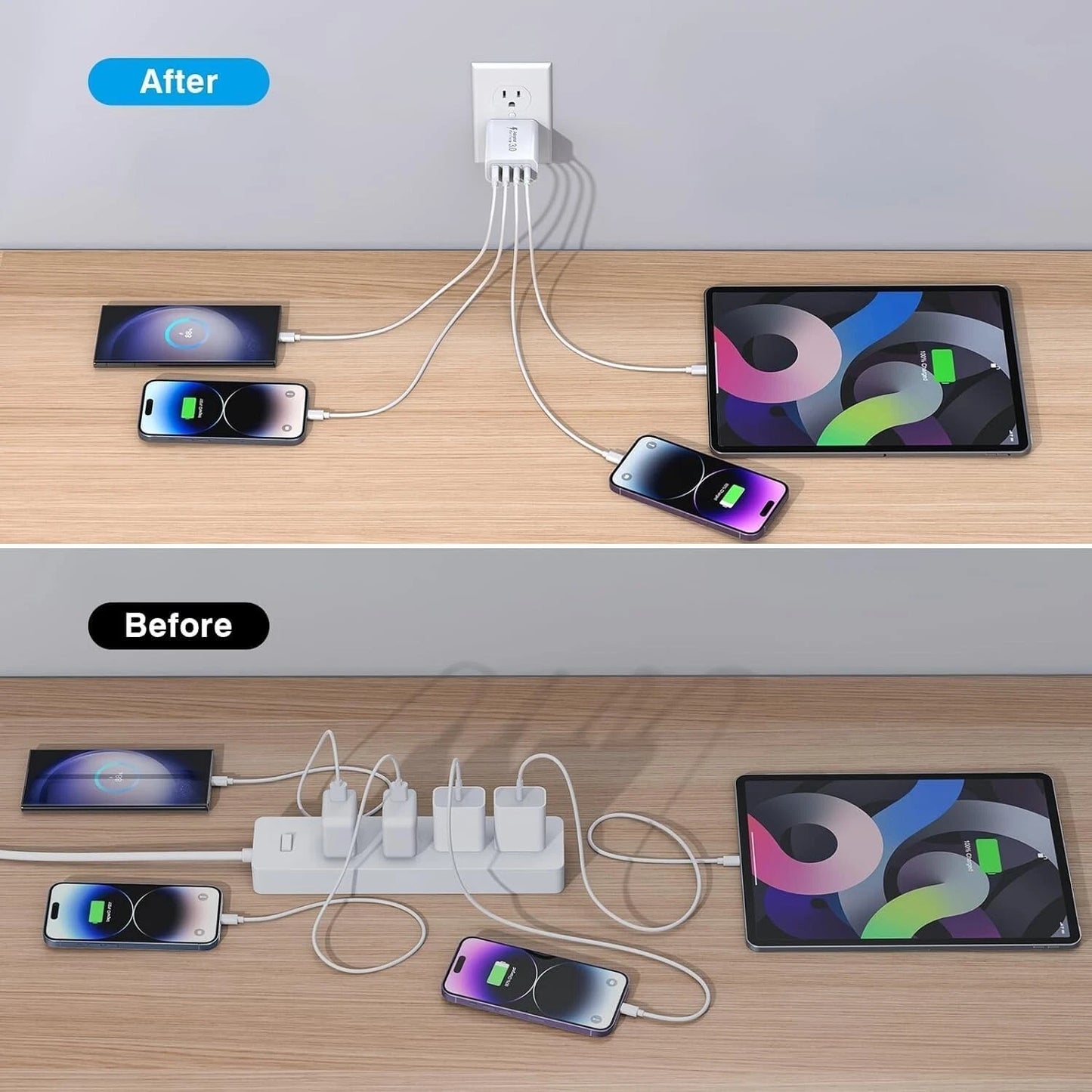 55W 4 Port USB-C PD Type-C Fast Charging Wall Plug USB C Charger Power Adapter