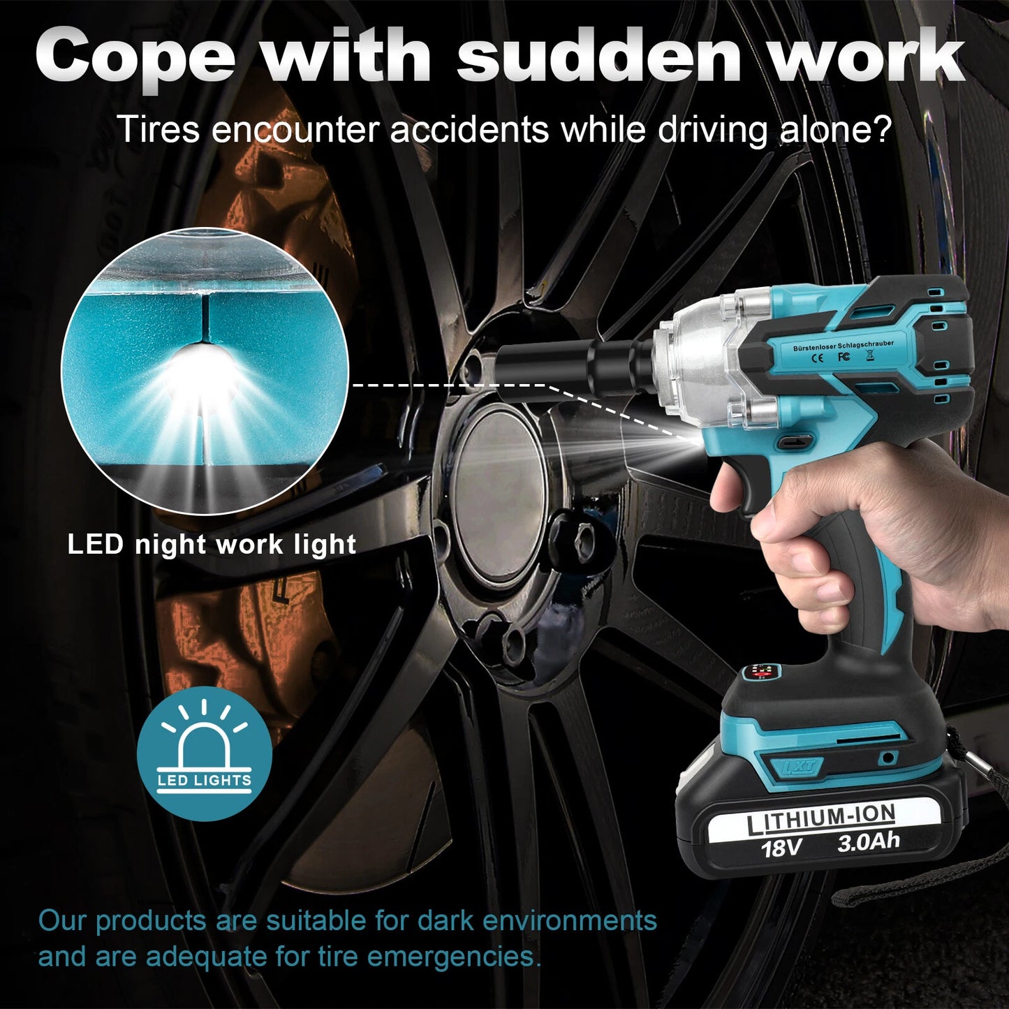 1/2" Electric Wrench Cordless Brushless Impact Rattle Gun Drill Kit + 2x Battery