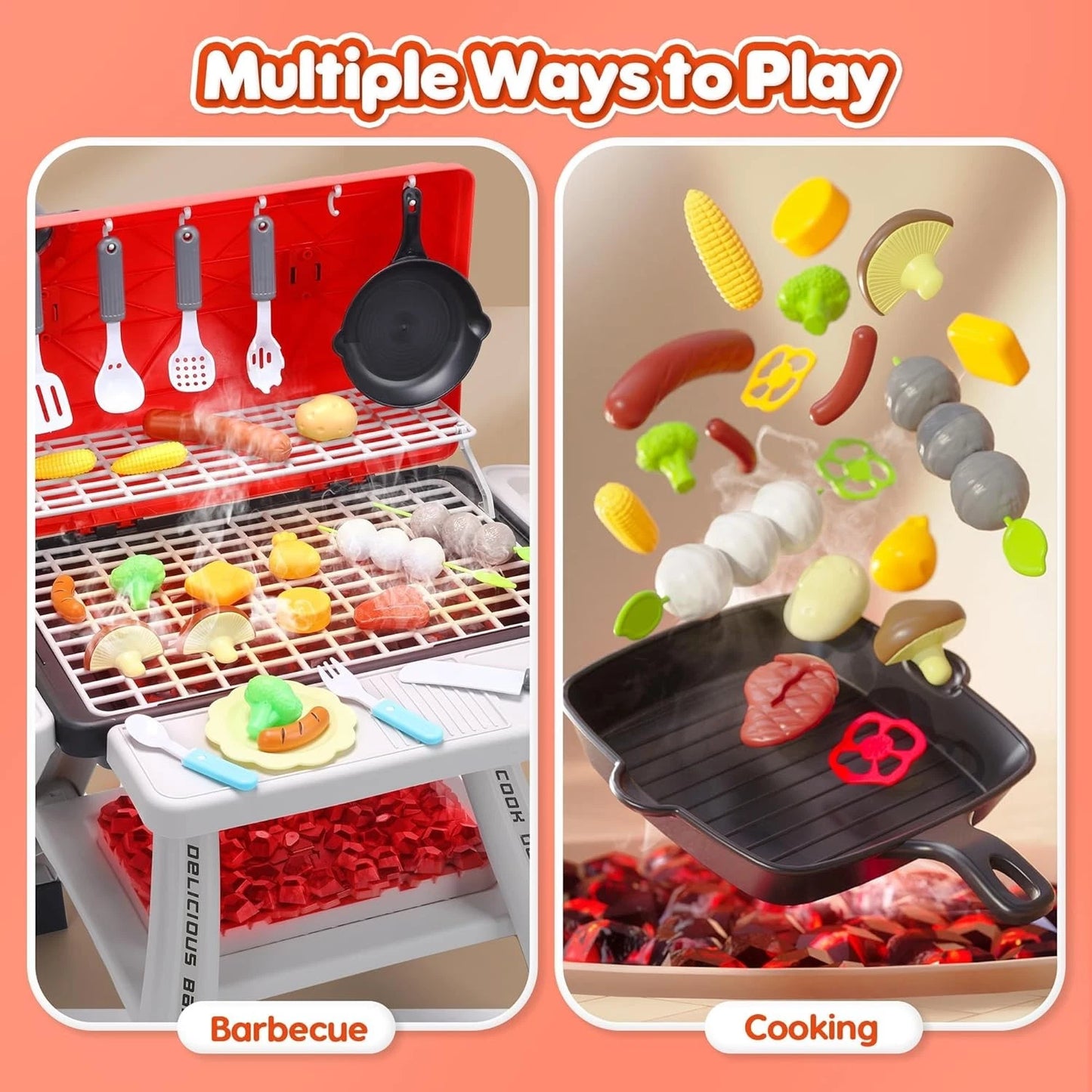 Cute Stone Kids Grill Playset BBQ Set Cooking Toy Pretend Kitchen Playset