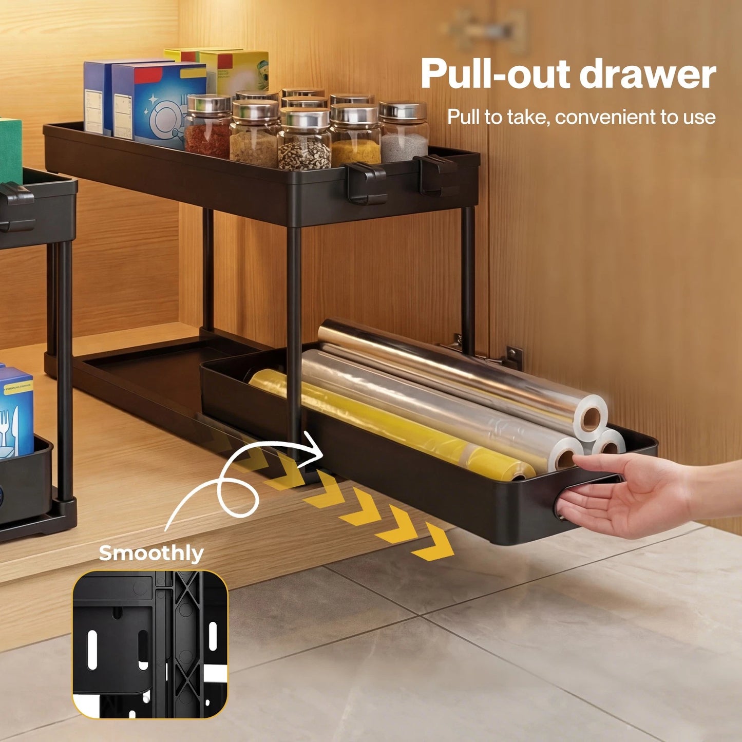 Toque 2 x Under Sink Organizer 2 Tiers Storage Sliding Drainage Kitchen Bathroom