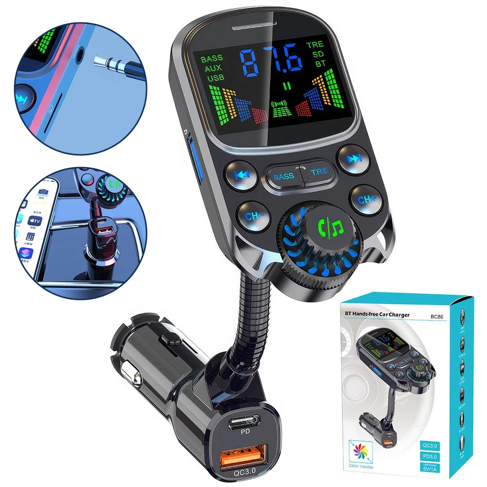 Bluetooth 5.3 Radio Car Kit Wireless FM Transmitter with USB Charger MP3 Player