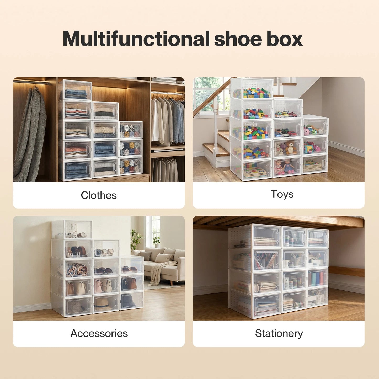 Stacked Shoe Rack Storage Boxes 12 Pcs Stackable Clear Plastic Display Cases