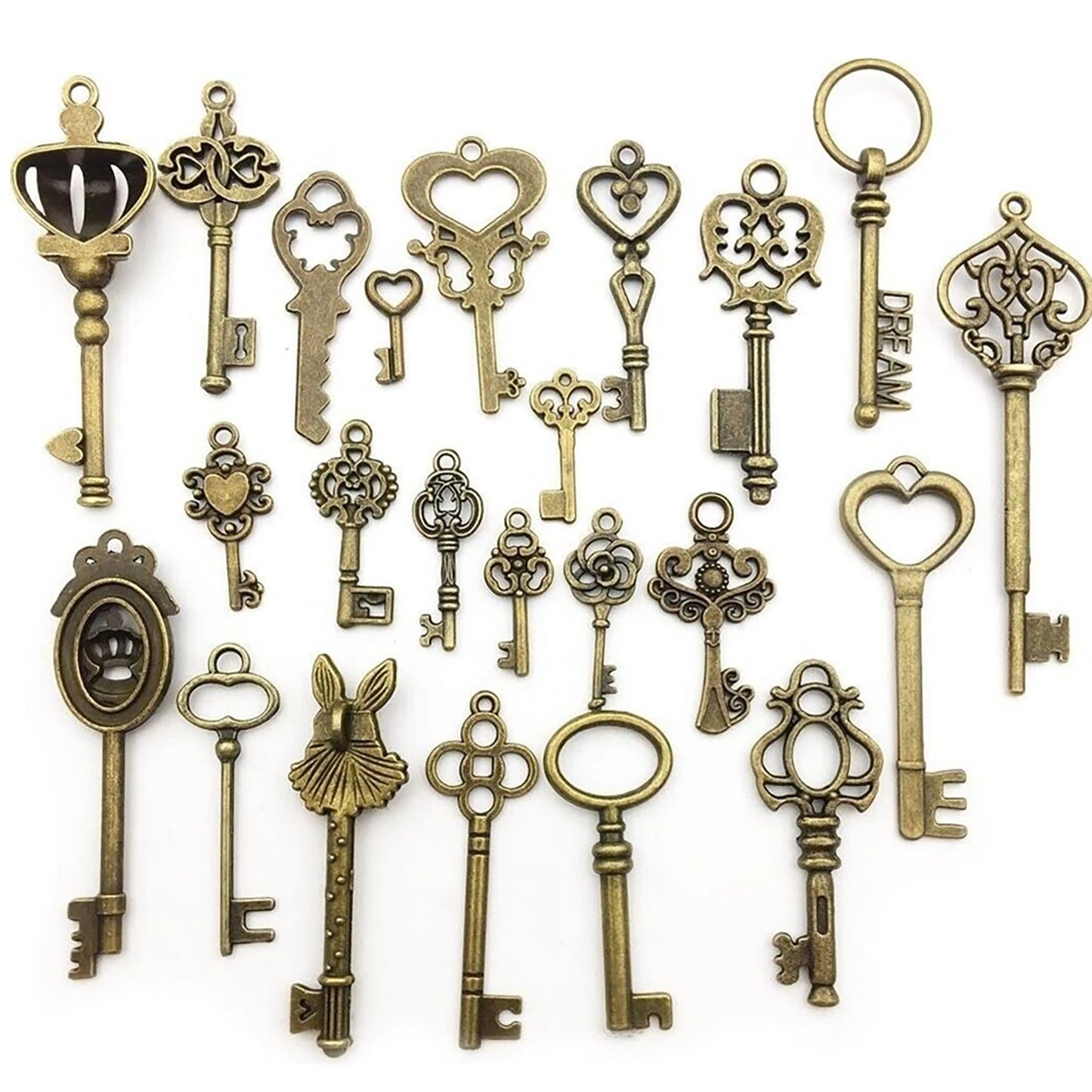 46x Old Vintage Antique Skeleton Keys Lot Large Small Necklace Pendant Bronze