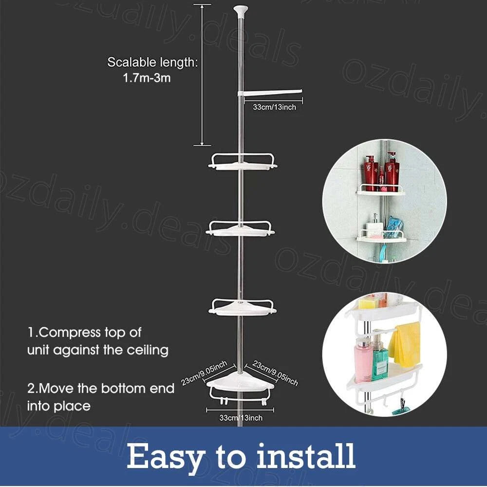 4-Tier Telescopic Shower Corner Shelf Caddy Hold Bathroom Organiser Storage Rack