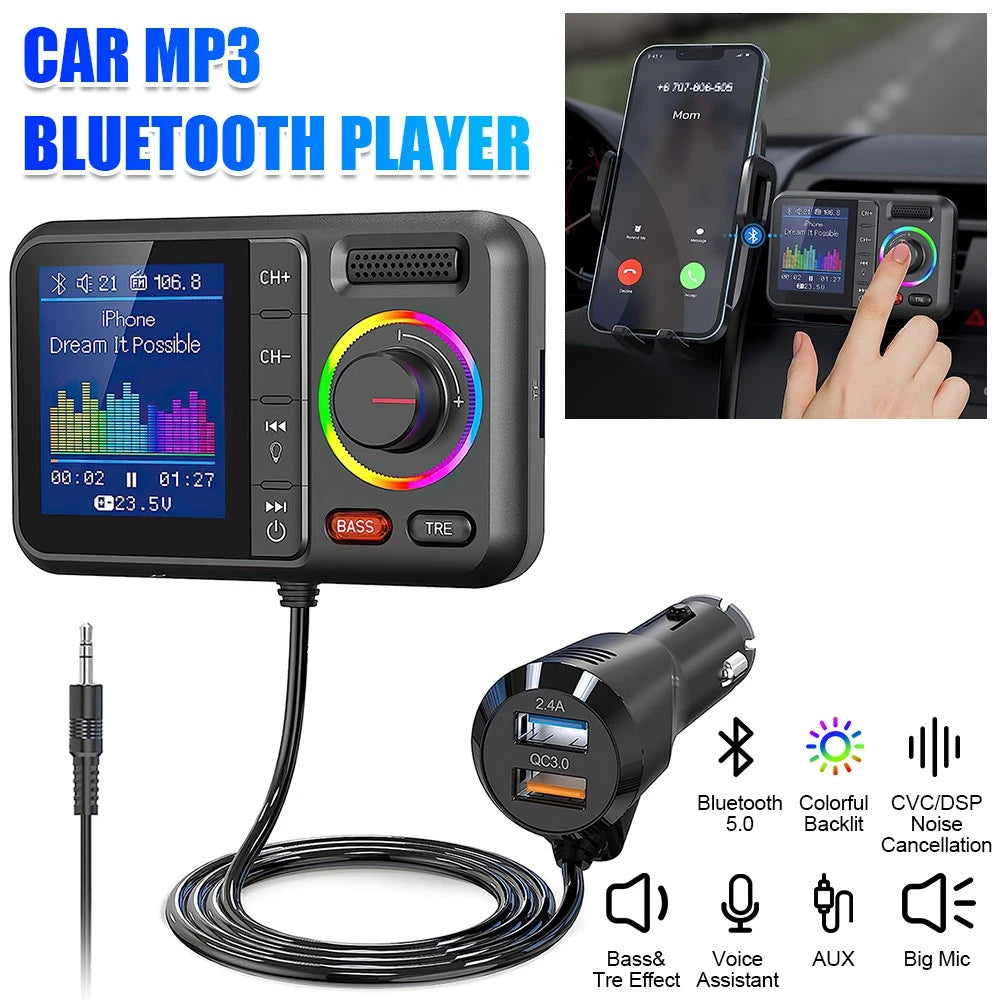 Bluetooth 5.0 Wireless Radio Car FM Transmitter Dual USB Charger MP3 Player