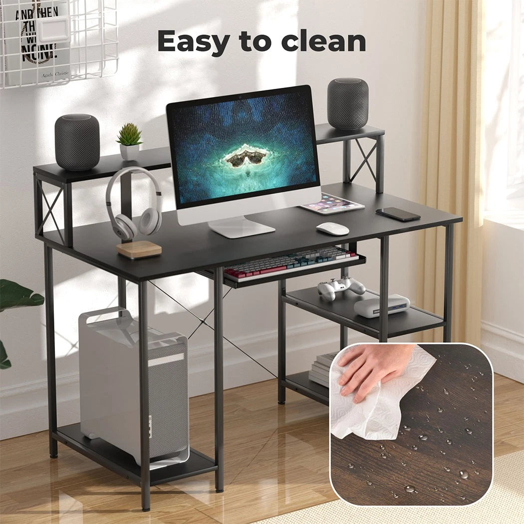 Levede Computer Desk Home Office Study Table Monitor Stand Keyboard Tray Black