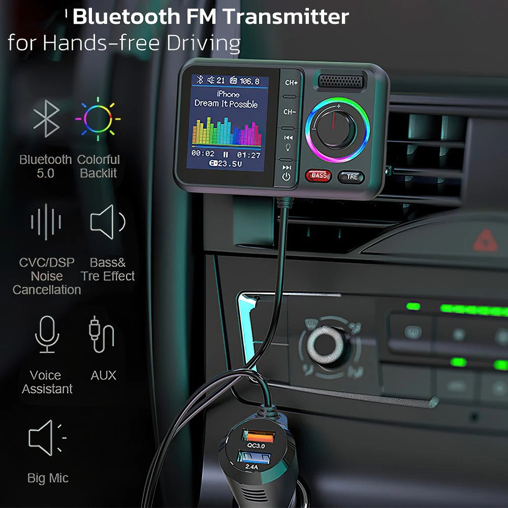 Bluetooth 5.0 Wireless Radio Car FM Transmitter Dual USB Charger MP3 Player