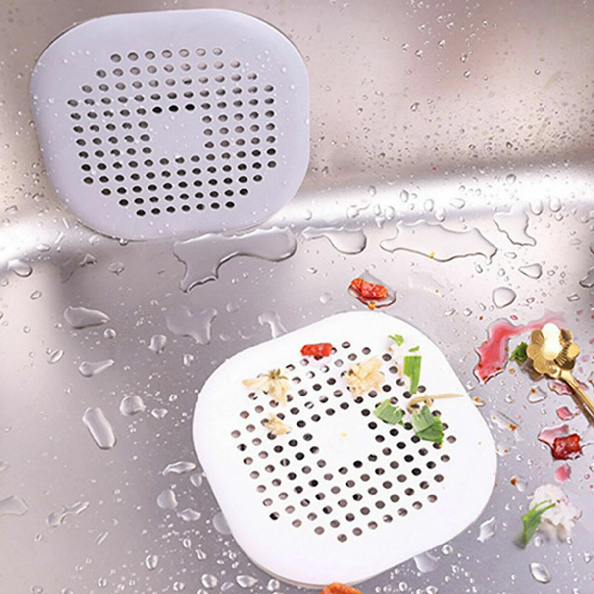 2PCS Square Drain Cover for Bath Shower Drain Hair Catcher Flat Silicone Plug AU