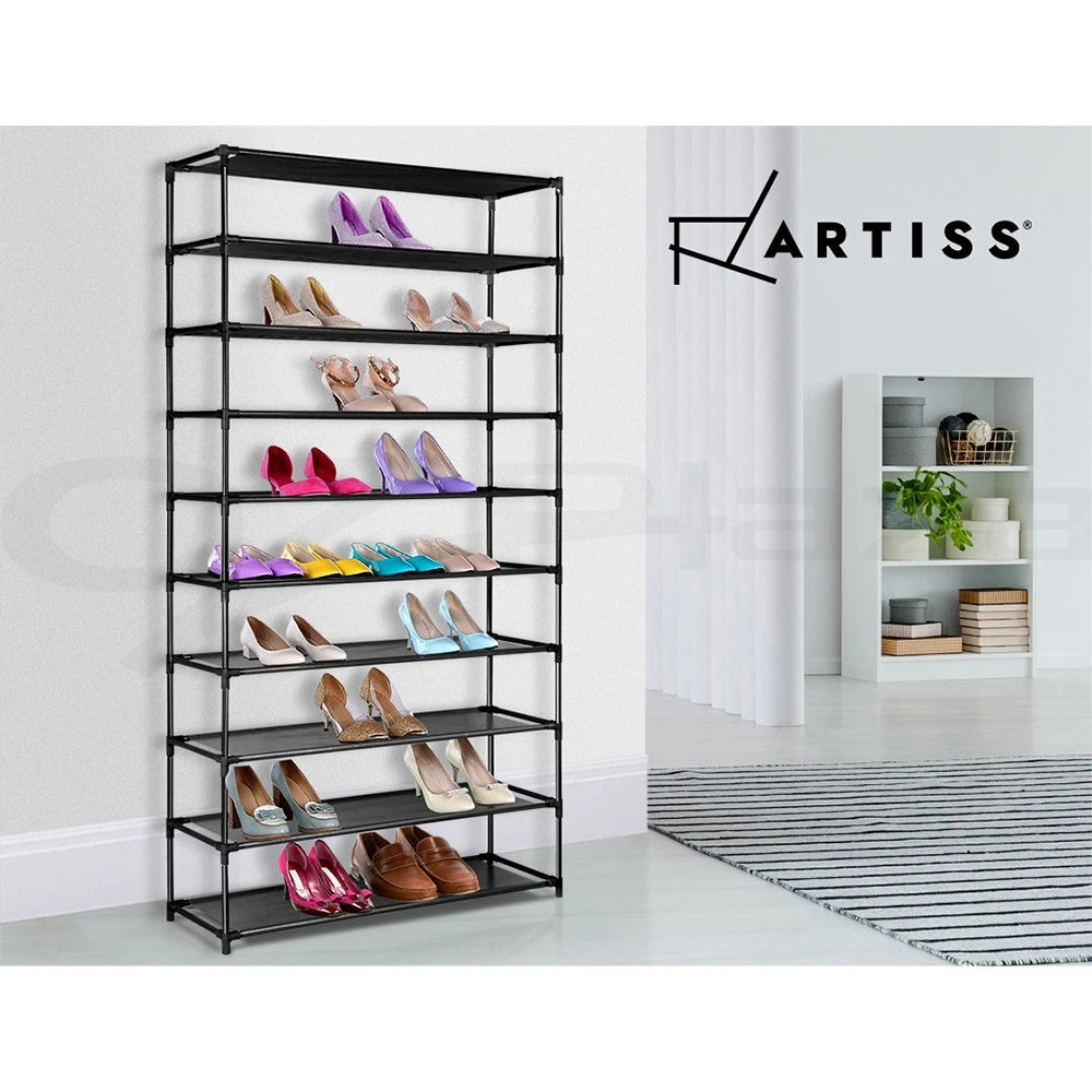Artiss Shoe Rack Storage Cabinet Stackable Shelves Stand 10 Tiers Black