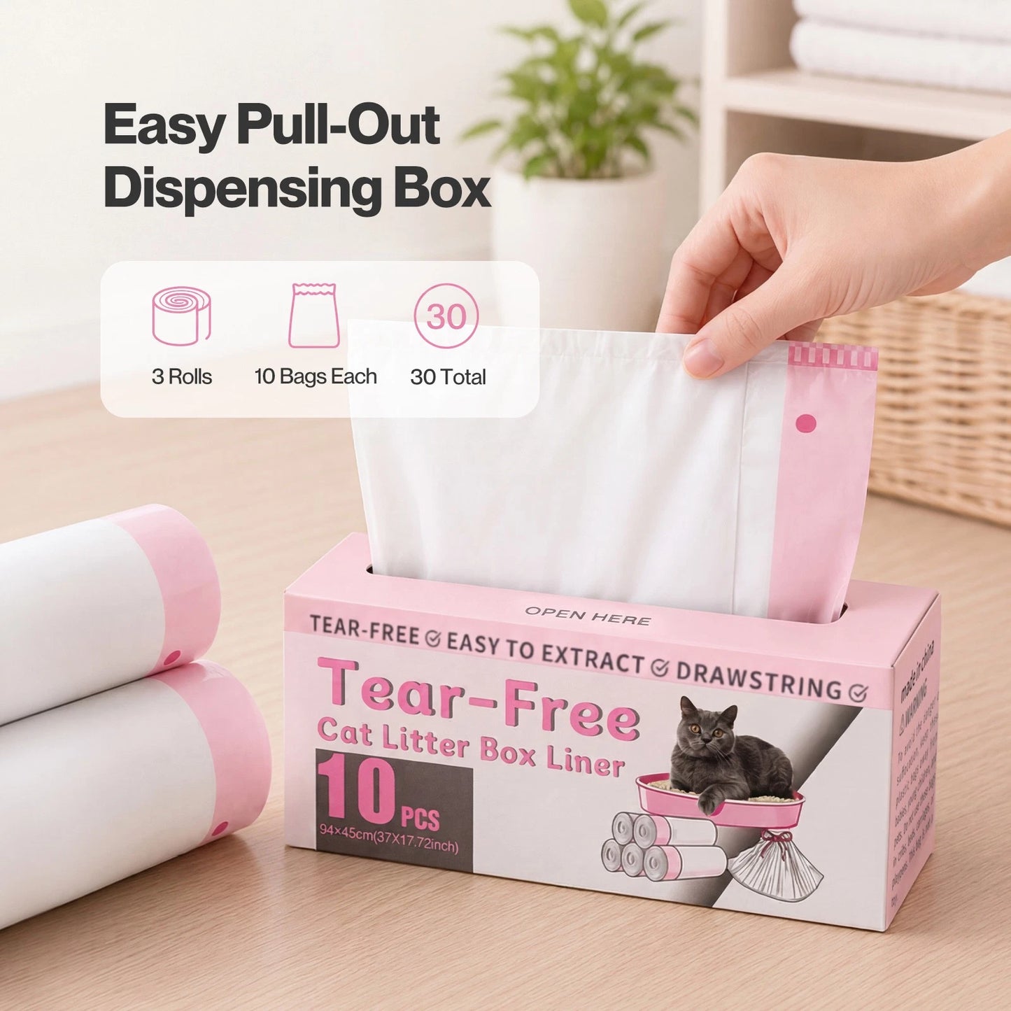 Pawz Cat Litter Bags 30 Pcs 94 x 45cm Drawstring 10kg HDPE White Pink