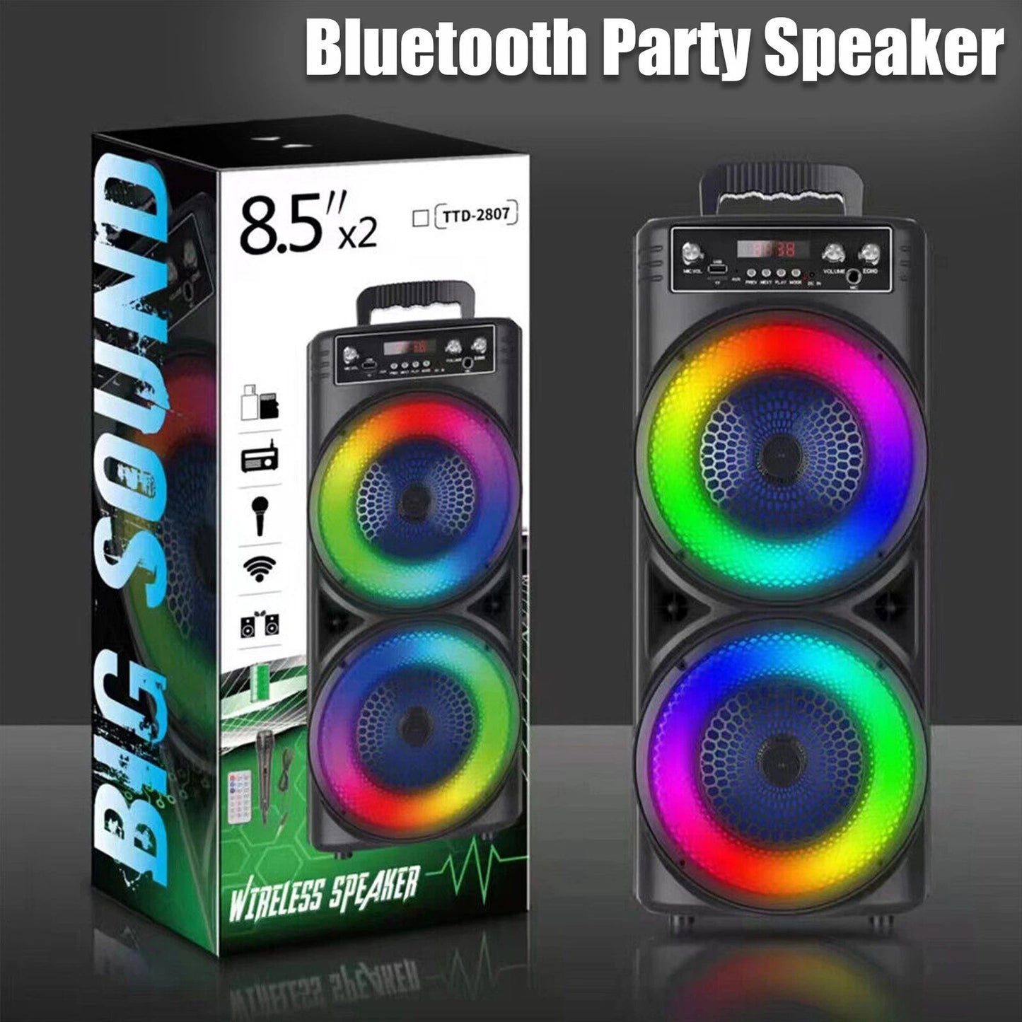 Wireless Bluetooth Party Speaker Subwoofer Heavy Bass Stereo Speaker Microphone