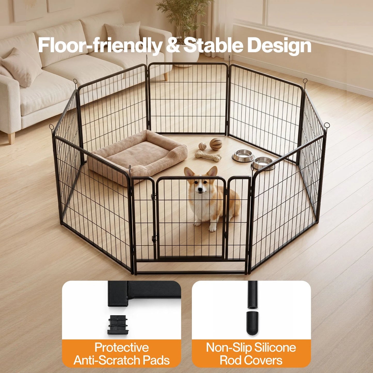 Pawz Dog Playpen 8-Panel Folding Dog Pen Steel Black