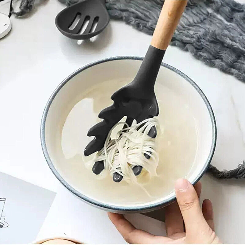 Set of 12 Silicone Utensils Set Wooden Cooking Kitchen Baking Cookware +2 Free