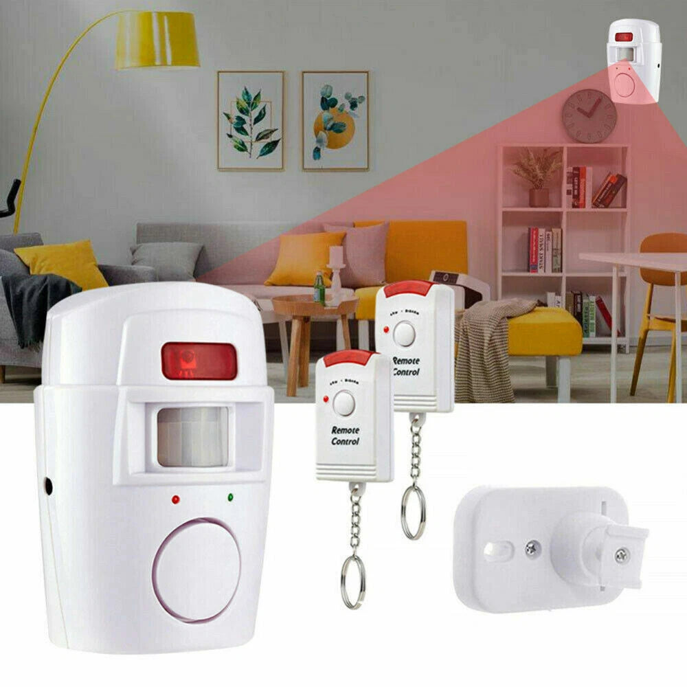 2 x Wireless PIR Motion Sensor Alarm & Remote Controls Home Caravan Garage Shed