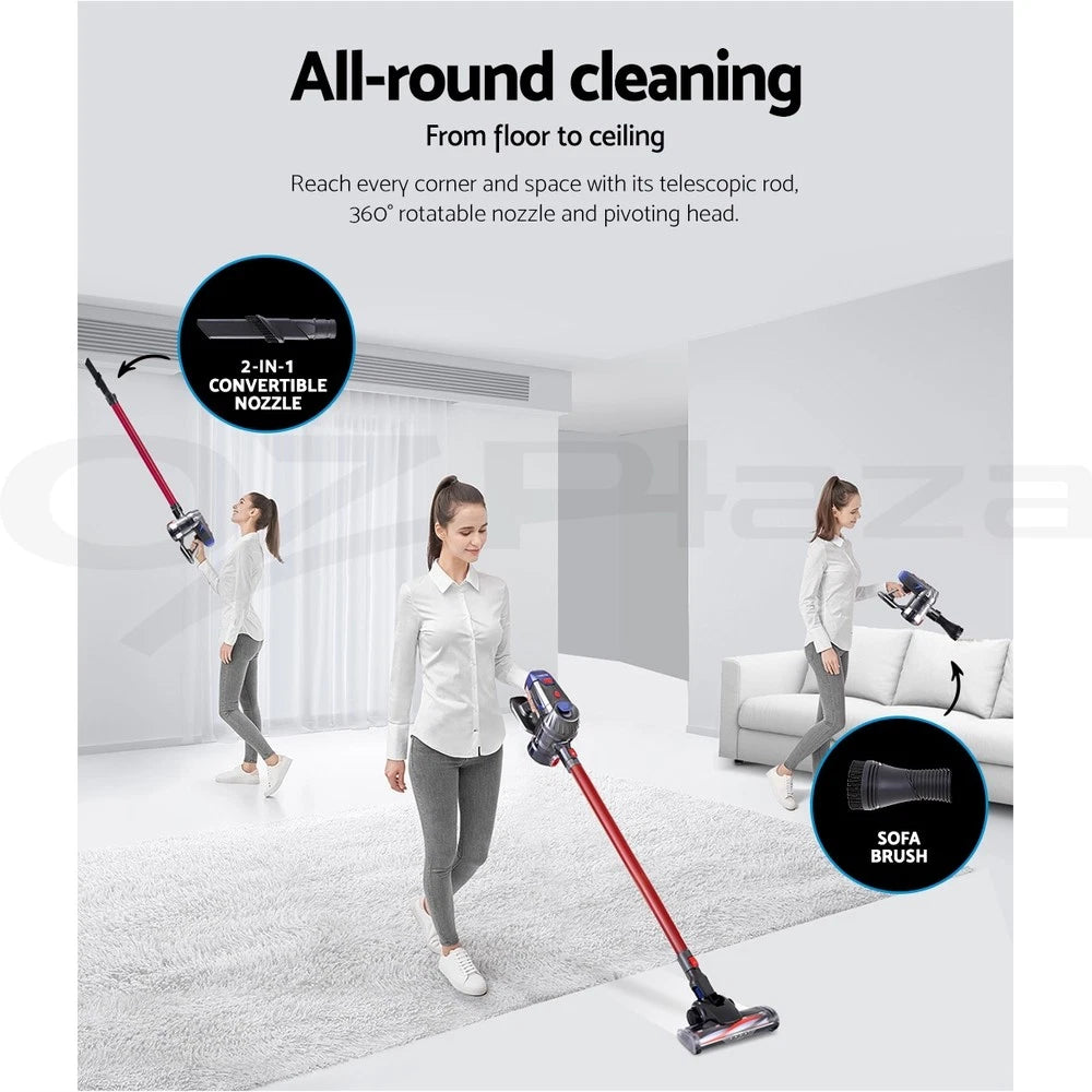 Devanti Stick Vacuum Cleaner Handstick Vac Bagless Handheld Cordless 150W Red