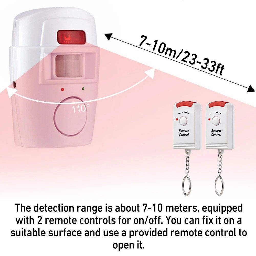 2 x Wireless PIR Motion Sensor Alarm & Remote Controls Home Caravan Garage Shed