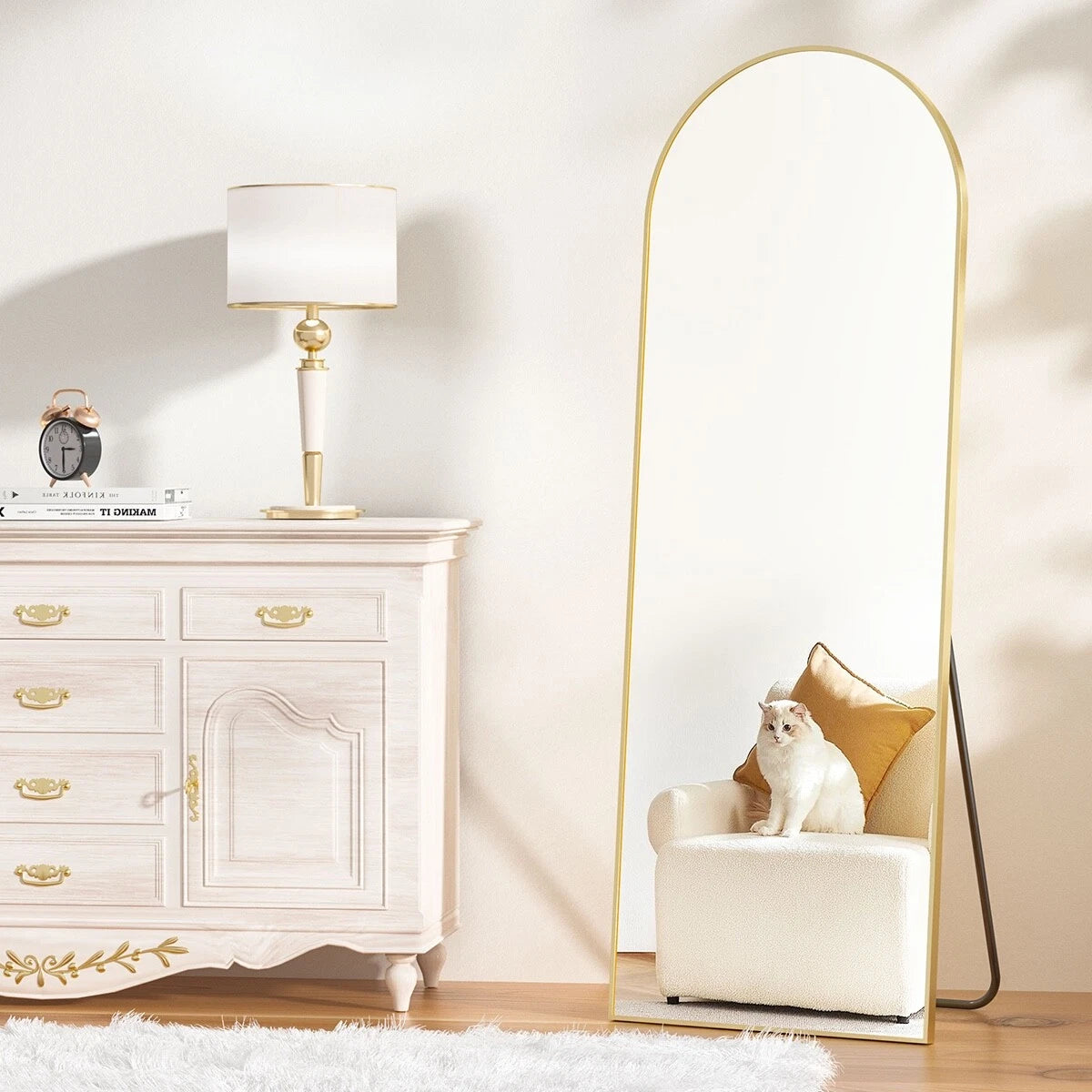 Full Size 40cm x 150cm Arched Rose Gold Mirror Aluminium Floor Wall Makeup